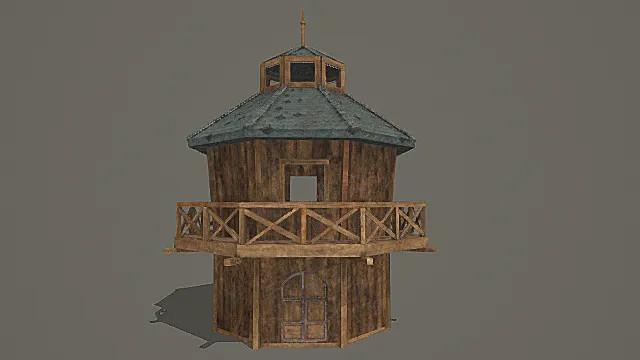 复古木质八角形塔楼建筑3D模型