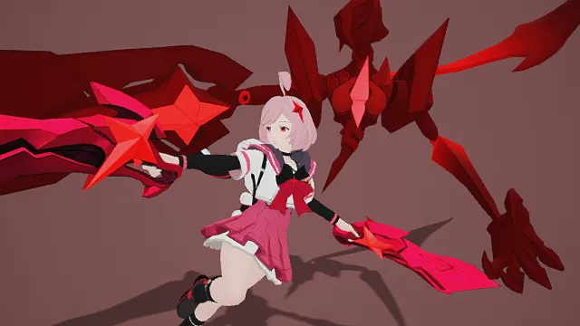 3D卡通风战斗少女与机甲场景模型，创意设计（3D战斗少女、卡通风格、炫酷动感、战斗主题、奇幻元素）