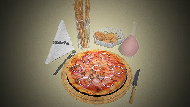 一个写实风格的3D意式披萨套餐模型