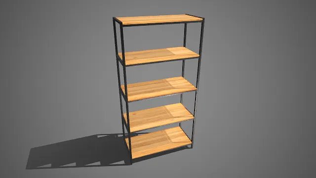 五层置物架  工业风  黑铁框架  浅木层板  简洁利落  简约实用  开放式设计  置物器具