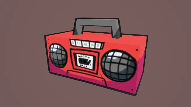 3D卡通风格红粉系复古收音机模型，创意设计（3D收音机、卡通风格、复古风，物品设计主题）