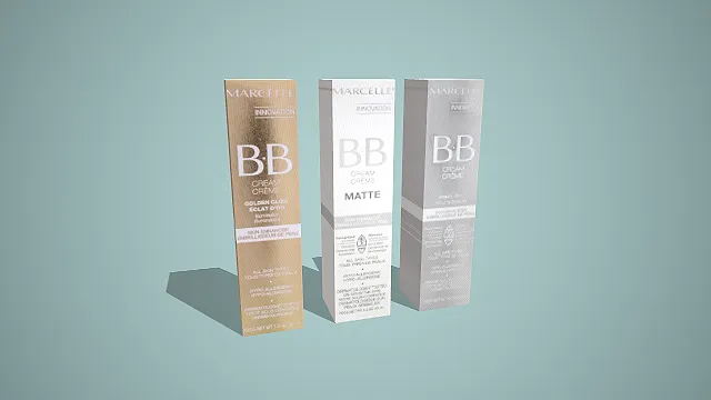 写实风格 Marcelle 三色 BB 霜组合 3D 美妆护肤道具模型