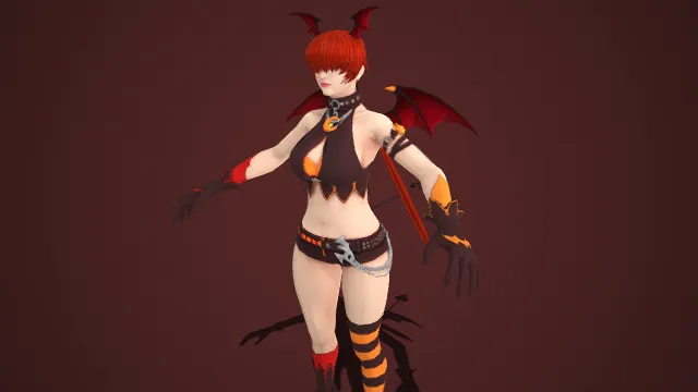 邪魅恶魔风格  性感  尖角蝠翼  黑橙撞色  叛逆  女性角色形象  恶魔元素  暗黑