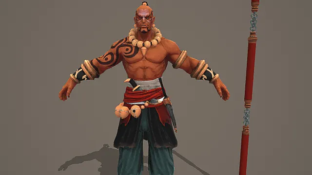 国风武僧风格男性角色模型