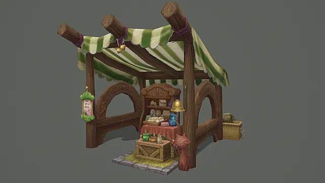 童话森系杂货摊位游戏场景模型
