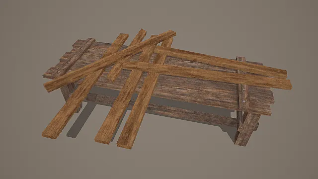 国风破败风格残损木架模型