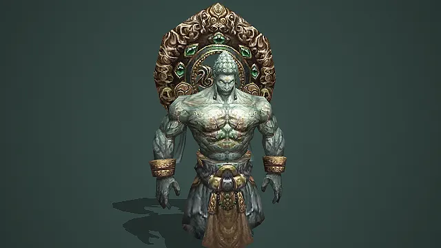 带背光的石雕风格金刚力士怪物模型