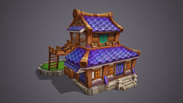 Q 版仙侠游戏紫韵仙镇商铺建筑模型