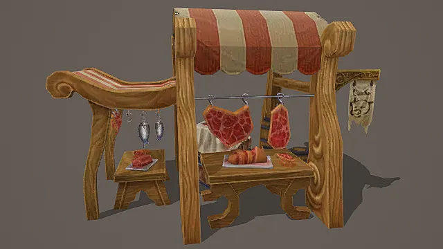 童话田园肉铺摊位|游戏场景模型