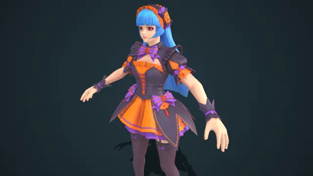 万圣节  萌系奇幻风格  南瓜头饰  俏皮诡魅  黑紫橙拼色巫装  节日元素  蕾丝短裙  