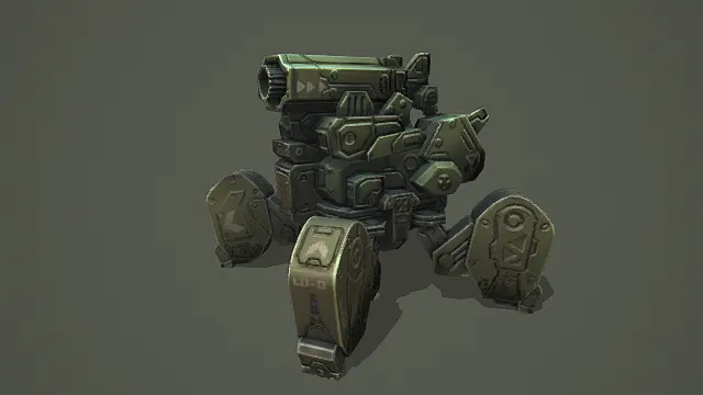 卡通风格军用三足机甲炮台3D模型