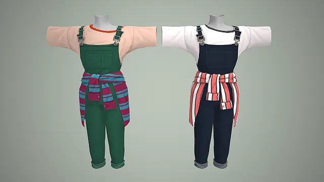 背带裤模型  休闲工装风  卷边裤脚  宽松落肩