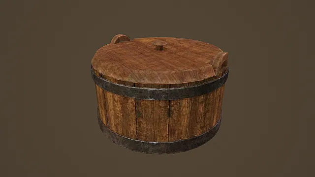 复古带盖双耳木桶3D模型