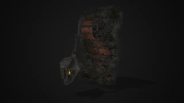 复古破败风格壁挂油灯模型