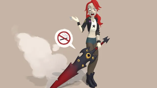 禁止持剑人抽烟的剑女生拿着剑人物模型