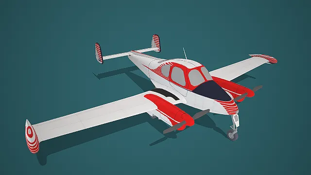 红白条纹双发轻型涡桨通用飞机 3D 模型