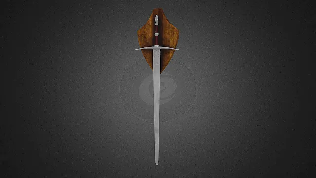一款中世纪骑士风格的，写实长剑挂饰摆件的3D模型