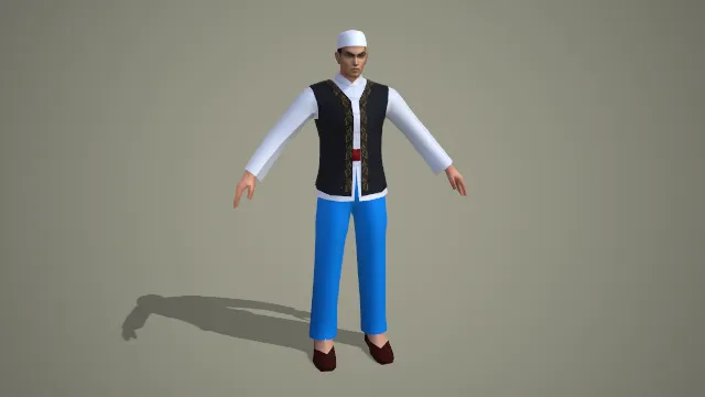 回族白帽刺绣马甲传统服饰男性角色 3D 模型