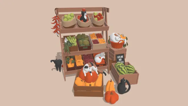 篮子装的蔬菜水果食物市场有动物猫