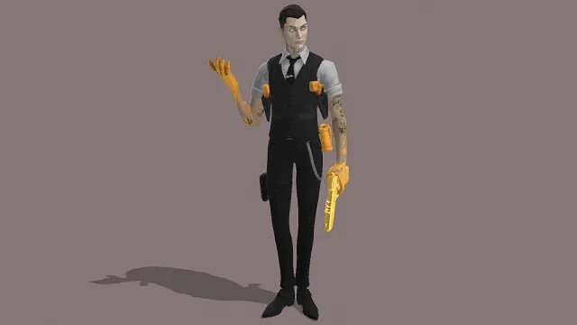 3D卡通风格男性角色模型，创意设计（3D角色、卡通风格、科幻复古风，角色设计主题）