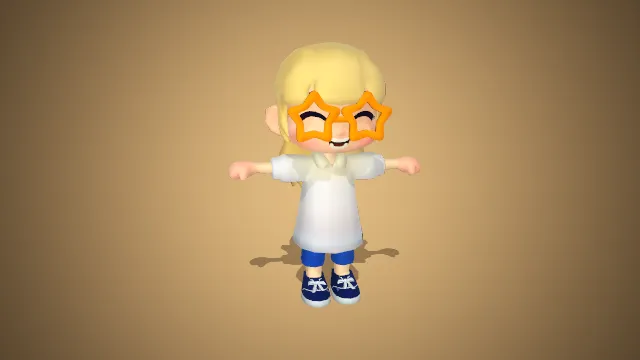 Q 版星形眼镜萌系女生：清新休闲风卡通小角色 3D 模型