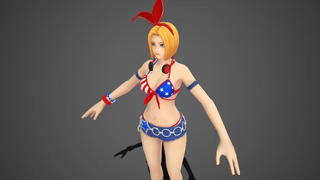 啦啦队  金色短发  身材匀称优美  兔耳朵头饰  比基尼  星星图案  活力  青春气息