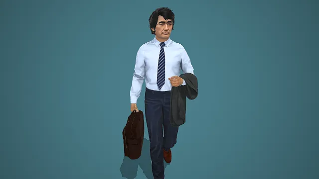 持公文包披西装的衬衫领带男性行走人物模型