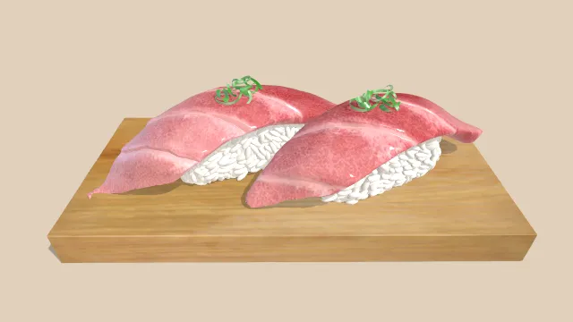 金枪鱼片寿司放在木盘子里食物