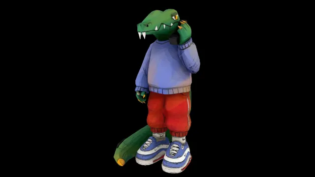 卡通风格化鳄鱼3D角色带手绘纹理拟人角色