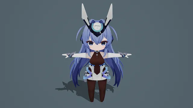 3D卡通风Q版机甲少女角色模型，创意设计（3D Q版少女、卡通风格、炫酷精致、机甲主题、二次元元素）