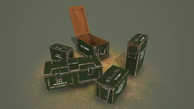 3D卡通风格军用箱模型，创意设计（3D军用箱、卡通风格、复古军事风，物品设计主题）