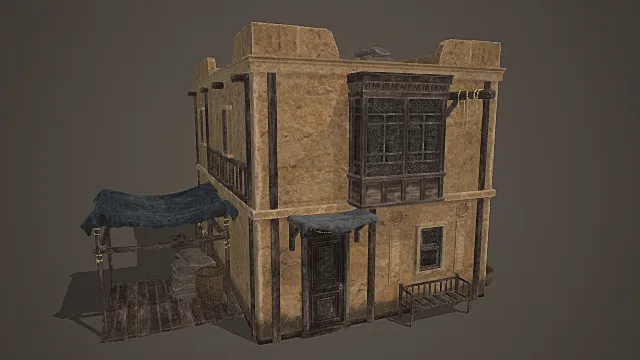 西域风情带储物附区商住建筑模型 