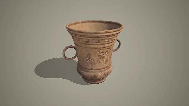 双环形耳鹿纹麦穗纹回纹高足陶杯复古风格陶器 3D 模型