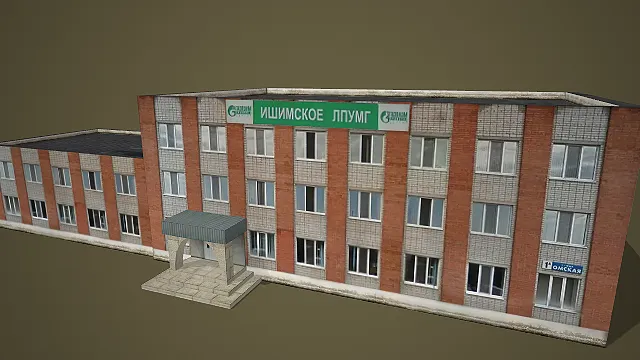 复古红砖标识建筑 3D 模型