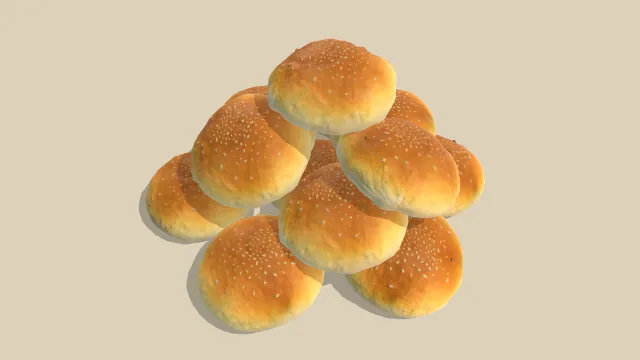 撒有白芝麻的面包堆食品