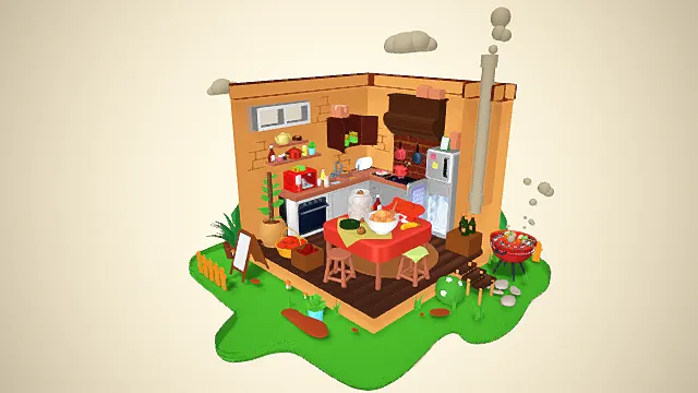 卡通微缩室内房间    厨房场景3D模型