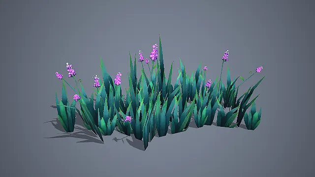 低模蓝绿色草丛紫色花穗模型 游戏自然场景植被素材.fbx