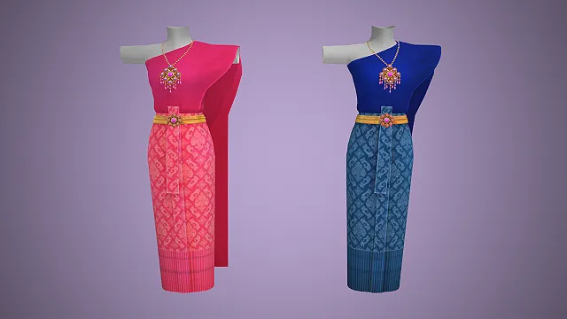 泰式传统服饰  单肩上衣  东南亚风  宝石配饰