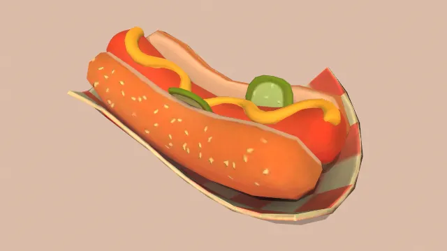 热狗风格化模型火腿面包食物早餐