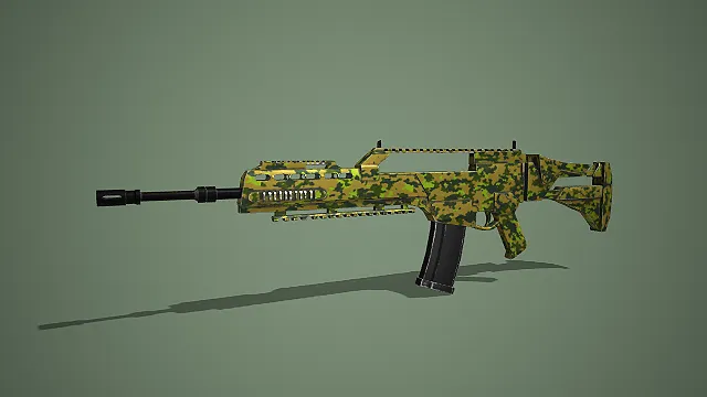 丛林迷彩现代突击步枪 3D 模型 军事枪械道具资产