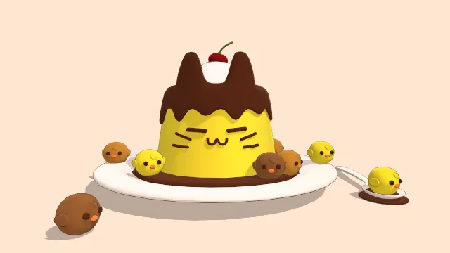 可爱煎饼蛋糕小猫小鸡样式的甜点食物樱桃水果