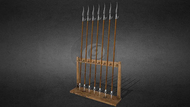 一款写实风格的，适用于古堡场景的中世纪长矛架模型