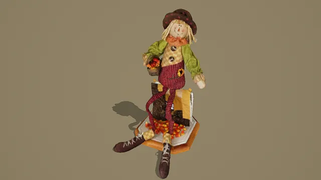 3D卡通风格稻草人玩偶模型，创意设计（3D玩偶、卡通风格、温馨田园风，玩偶设计主题）