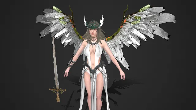 游戏女角色  白羽银翼  长剑  精灵系  自然元素  女武神 神圣