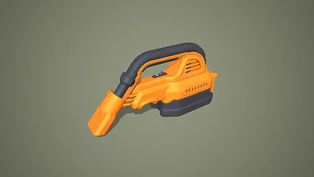 橙黑双色锂电手持吸尘器 3D 低多边形清洁工具模型