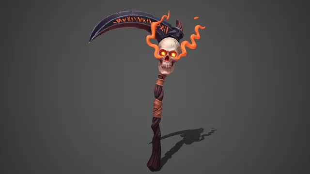 镰刀  骷髅装饰  火焰元素  咒文  兵器  攻击性