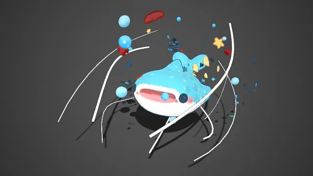 蓝鲸  蓝白配色  圆眼红腮  气泡  星星碎片  趣味创意  卡通形象