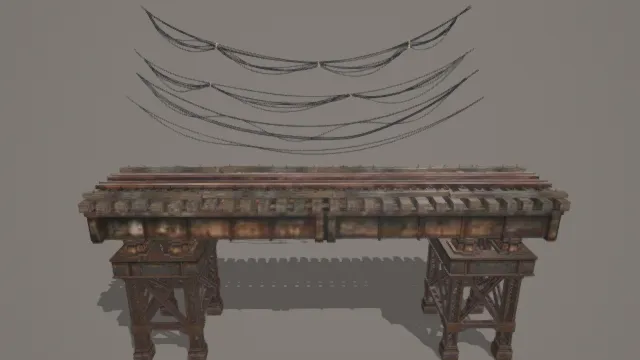 废土风格高架铁路桥段3D模型
