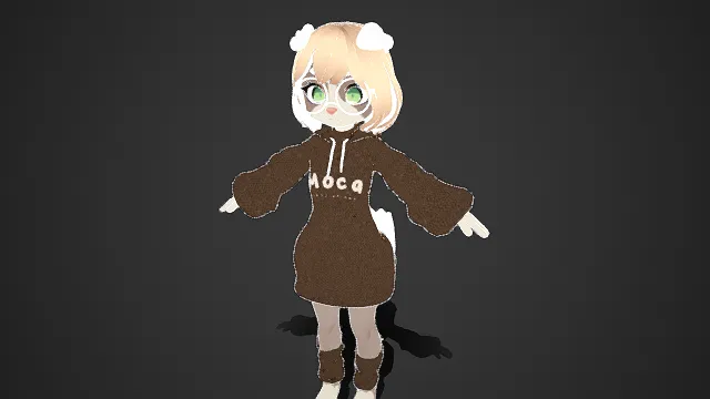 软萌粉嫩  卡通风  羊耳少女  圆框眼镜  连帽裙  针织布料的纹理  二次元虚拟形象