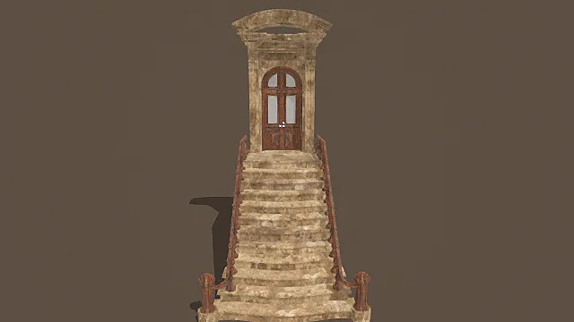 复古巴洛克风石质阶梯门廊构件3D模型